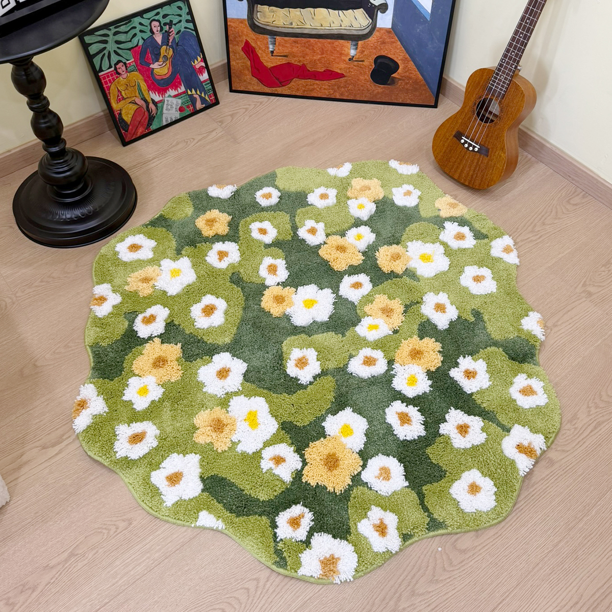 Maranta Prayer Plant - Green Meadow Daisy Tufted Rug, White
